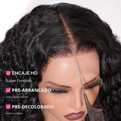 Vista 5 de Pizazz Pelucas de cabello humano con encaje frontal de onda profunda de 13 De color negro