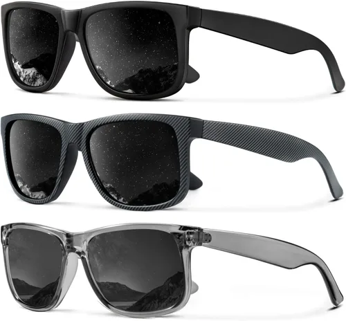 Vista 30 de KALIYADI Sunglasses Men Polarized Sun glasses for Mens Womens Classic Matte Black Frame UV Protection 3pack negro + negro + amarillo + amarillo