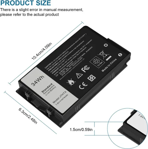 Vista 4 de 34Wh J7HTX - Batería de repuesto para laptop Dell Latitude 7202 7212 7220 Rugged Extreme Tablet T03H T03H002 T03H T03H003 Series 02JT7D 2JT7D J82G5