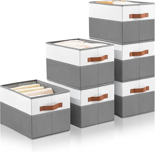 Vista 9 de Paquete de 4 cubos de almacenamiento grandes con tapas, organizador plegable de armario con ventana transparente, cubos de almacenamiento plegables