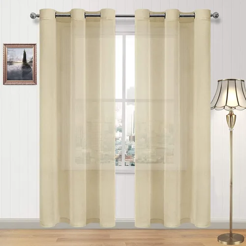 Vista 10 de DWCN Cortinas traslúcidas color verde frijol para sala de estar y dormitorio - Cortinas voile con aspecto de lino sintético con ojales en la parte
