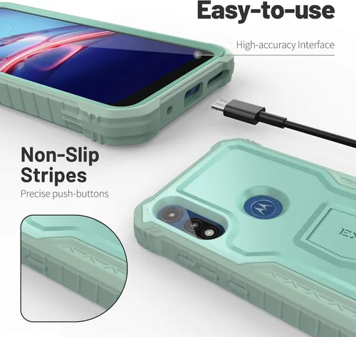 Vista 2 de ExoGuard Funda para Moto E, funda de goma a prueba de golpes de cuerpo completo, protector de pantalla integrado y soporte compatible con Moto E