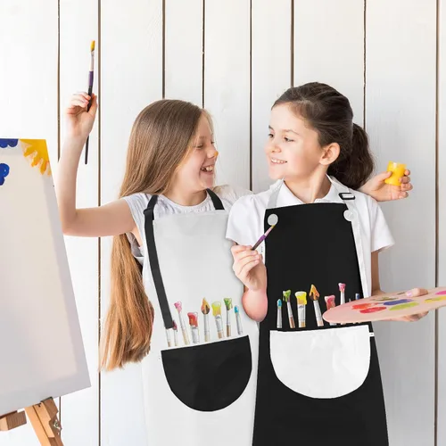 Vista 6 de Molain Paquete de 2 delantales para niños, delantal de arte ajustable impermeable con bolsillos, delantales para niñas y niños, para pintar