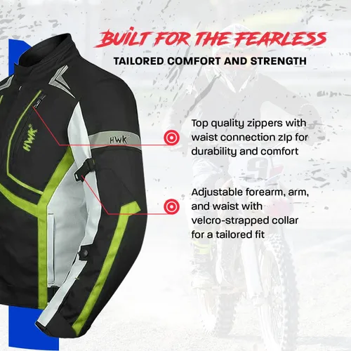 Vista 4 de HWK Chaqueta de motocicleta para hombres y mujeres Scorpion con tela Cordura para enduro, motocross, conducción de motocicleta, Verde de alta Verde