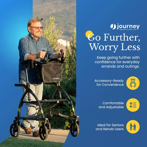 Vista 3 de Journey UPWalker Grande – El Andador Vertical Original – Andador Vertical Ajustable Premium, Ligero con Asiento para Adultos, Personas Mayores