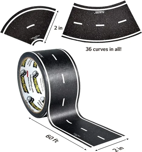 Vista 2 de Paytape 60 pies x 2 pulgadas, rollo de cinta de pista de juguete para niños, paquete de carretera negra para principiantes, incluye 2 pulgadas
