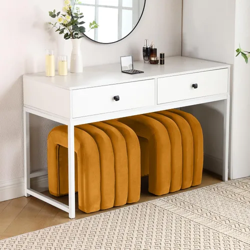 Vista 13 de Taburete otomano multifuncional, reposapiés para sofá, taburete de tocador moderno para sala de maquillaje, sala de estar y entrada, taburete