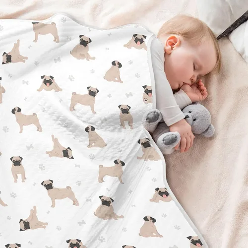 Vista 2 de Manta para envolver al bebé con diseño de carlino, cachorro, cachorro, manta de recepción de bebé, muselina de algodón suave, transpirable