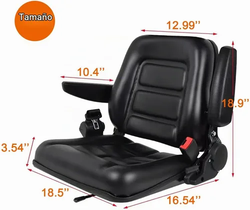 Vista 2 de Asiento universal para carretilla elevadora, asiento de tractor plegable con reposabrazos y cinturón de seguridad retráctil, respaldo de ángulo