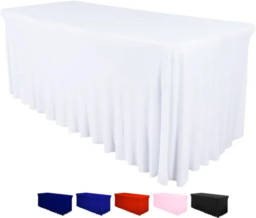 Vista 13 de Falda de mesa para mesas rectangulares de 6 pies – Fundas de mesa de elastano para mesa estándar de 6 pies – Mantel elástico ajustable de una pieza