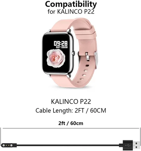 Vista 2 de Paquete de 2 cargadores compatibles con KALINCO P22, cable de carga USB de repuesto para reloj inteligente de 2 pies