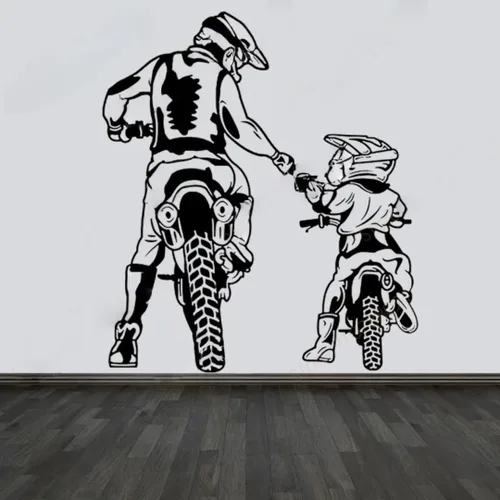 Vista 2 de Pegatina de pared para motocicleta, familia, padre, hijo, montaña, buggy, pista, niño, decoración de la habitación, pegatina de vinilo