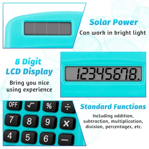 Vista 6 de Weewooday Calculadora básica pequeña de 6 piezas a granel con batería solar de 8 dígitos de doble potencia, mini calculadora de bolsillo de mano