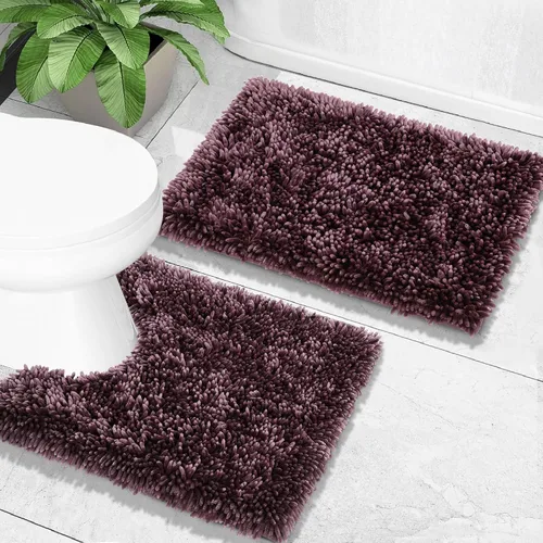 Vista 10 de Yimobra Juego de 2 alfombras de baño, alfombra de baño suave y absorbente y alfombra de inodoro en forma de U con respaldo antideslizante, alfombras