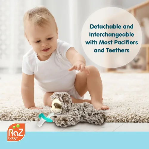 Vista 5 de RaZbaby Bear RaZbuddy - Portachupetes de Peluche para Recién Nacidos en Adelante, Hecho en EE.UU., Chupete Ortodóntico Desmontable JollyPop