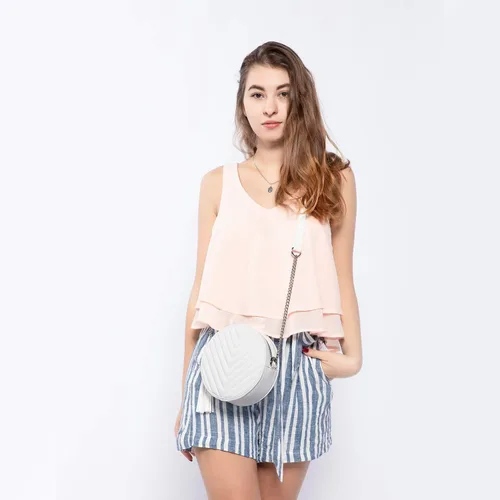 Vista 2 de Realer Bolso bandolera redondo con borla circular para mujer, cartera pequeña de noche con cadena