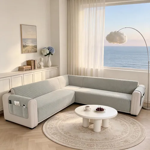 Vista 18 de Fundas de sofá seccionales impermeables en forma de L para sofá seccional Velvet, Soft, Thick, Non Slip Straps, Washable, L Shape, Corner Sofa