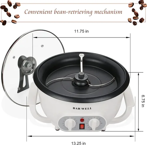 Vista 4 de Tostadores de café mejorados para uso doméstico de 110 V, tostadora de café doméstica con temporizador, tostador de granos de café de lotes grandes