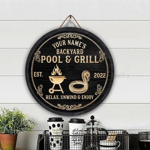 Vista 9 de Letrero personalizado para bar y parrilla en el patio trasero, decoración junto a la piscina, porche al aire libre, terraza, patio, bar, puerta