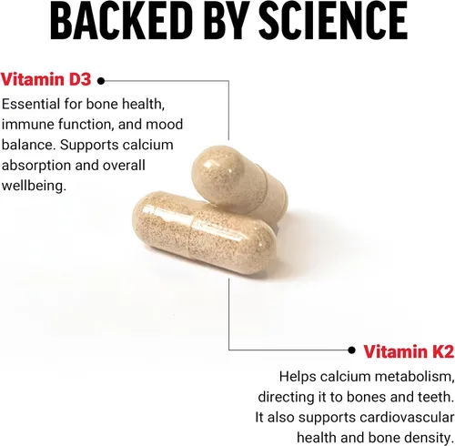 Vista 2 de Force Factor Vitamina D3 K2 para apoyar la inmunidad, la salud del corazón, el apoyo óseo y más, fórmula 2 en 1 de alta potencia, vegano, sin