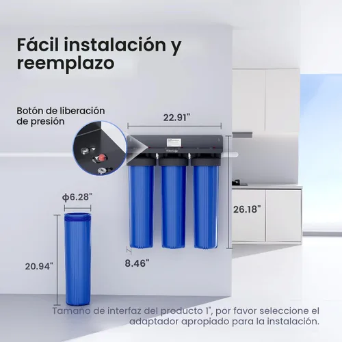 Vista 9 de Waterdrop Sistema de filtro de agua de 3 etapas para toda la casa, con filtro de carbono y filtro de sedimentos, filtración de 7 etapas que reduce