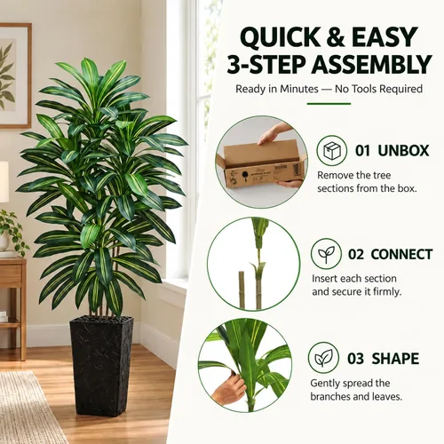 Vista 6 de Árbol de Dracaena artificial, plantas artificiales de 5 pies, maceta Verde-negro Pot