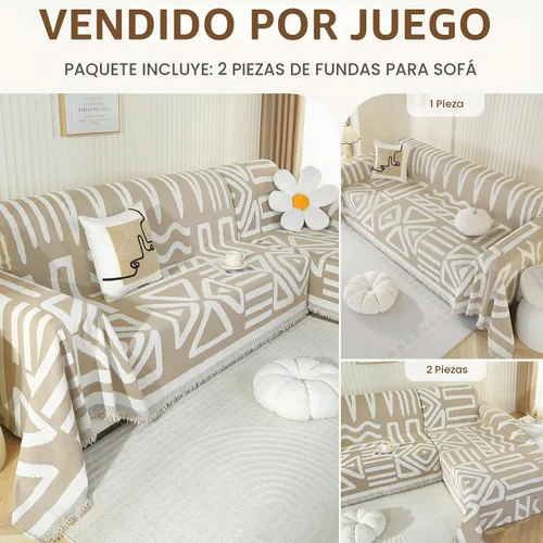 Vista 5 de Royhom Fundas para sofá modular, 2 piezas, manta de sofá en forma de L, fundas de sofá bohemias lavables, funda de sofá con borla, adecuada
