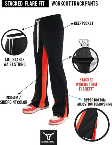 Vista 2 de SCREENSHOT Pantalones deportivos 3202 para hombre, ropa urbana, apilados, acampanados, de alta calidad, pantalones deportivos para entrenamiento