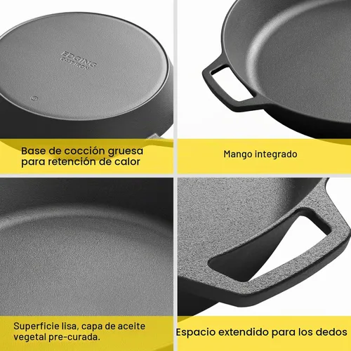 Vista 5 de EDGING CASTING Sartén grande de hierro fundido pre-sazonada de 17 pulgadas, sartén de freír de doble mango para acampar al aire libre, sartén