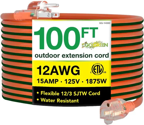 Vista 11 de Go Green Power Inc. (GG-13708BK) - Cable de extensión 16/3 SJTW para exteriores; color negro, 8 pies