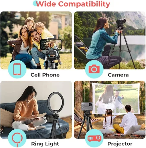 Vista 2 de UBeesize Trípode de cámara de 54 pulgadas, trípodes para teléfono para iPhone con bolsa, soporte de viaje con control remoto compatible con iPhone