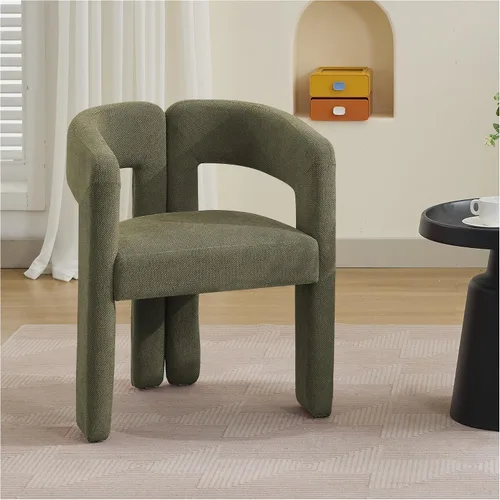 Vista 21 de adochr Modernas sillas de comedor de barril, silla de comedor tapizada de lino con patas de madera, sillas decorativas con brazos, cómodos sillones