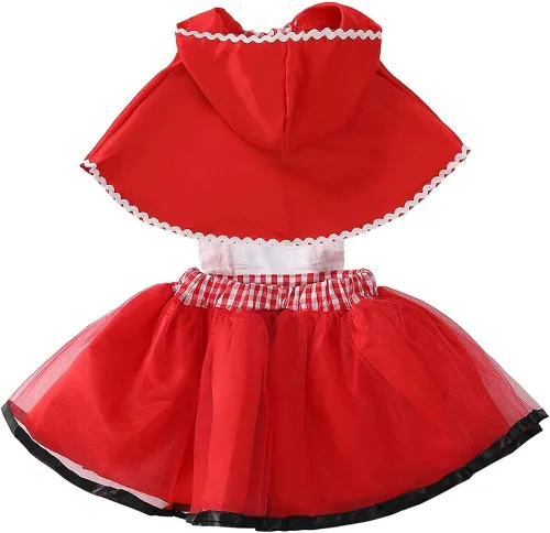Vista 2 de DYMCII Disfraz de capucha roja para bebé Halloween Navidad cumpleaños elegante cosplay tutú con capa Rojo