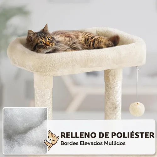 Vista 4 de Yaheetech - Torre de árbol para gatos grandes, condominio de varios niveles y hamaca de 54 pulgadas Beige
