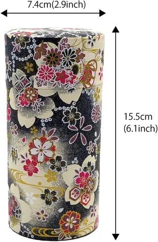 Vista 4 de 野口熊太郎茶園 Bote de té japonés Hanatsudumi (tambor de flores) azul oscuro negro/doble tapa/papel washi japonés pegado/7.05 oz capacidad de té/hojas
