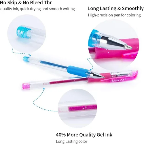 Vista 3 de Bolígrafo de gel con brillo con punta fina, con 40% más de tinta, para libros para colorear de adultos, dibujar y garabatear (24 colores)