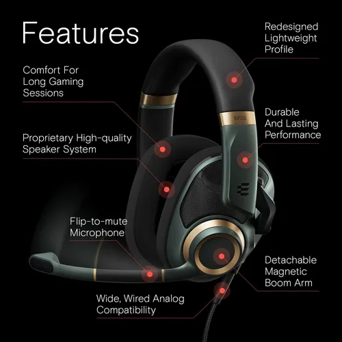 Vista 2 de EPOS Audio H6PRO - Auriculares acústicos abiertos para juegos (color verde carrera)