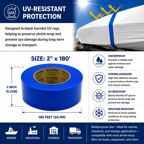 Vista 3 de Mr. Shrinkwrap Cinta de película retráctil de 2 pulgadas, impermeable, adhesiva, adaptable, ideal para reforzar costuras, parches y puertas
