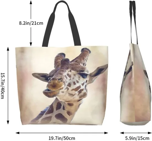 Vista 7 de Bolso de hombro para mujer, divertido bolso de viaje con cara de jirafa, bolsa de almacenamiento reutilizable con asa