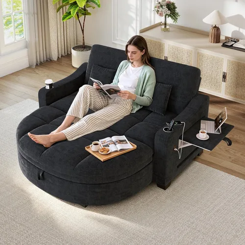 Vista 16 de JEEOHEY Chaise Lounge Chair para interiores, silla de sofá de chenilla de gran tamaño con otomana de almacenamiento y respaldo ajustable, sofá