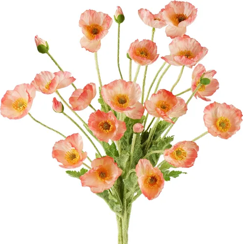 Vista 18 de FiveSeasonStuff Ramo de flores artificiales de amapolas de seda para recuerdo, hogar, boda, 22 pulgadas, 6 tallos (azul hielo antártico)
