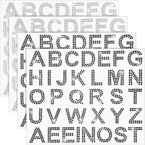 Vista 9 de Zonon 136 piezas calcomanías para planchar con diamantes de imitación, letras grandes con purpurina brillante del alfabeto, borde de piedras