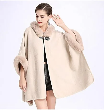 Vista 6 de Tngan Chaqueta tipo chal para mujer, capa de invierno cálida con capucha