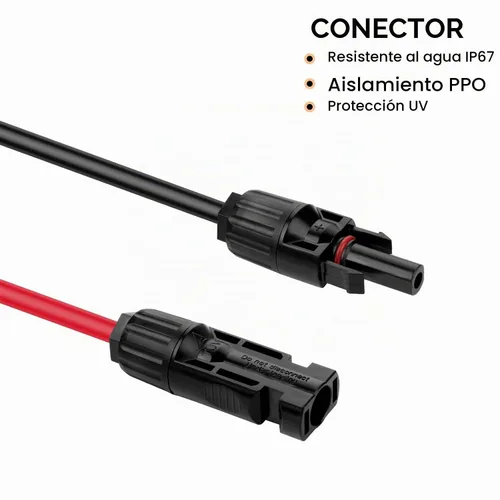 Vista 2 de Cable de extensión de panel solar de 3 pies y 10 AWG con conectores hembra y macho, cable solar para paneles solares, controladores de carga