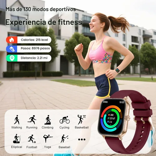 Vista 6 de Relojes inteligentes para mujer (Android y iPhone), reloj inteligente HD de 1.85 pulgadas con llamadas/mensajes/notificaciones, batería de 1000 mAh