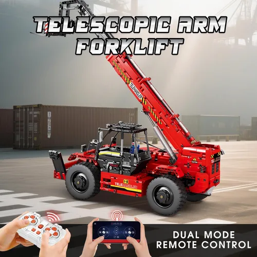 Vista 2 de Reobrix Juego de Bloques de Construcción de Brazo Telescópico con Motor, Modelo Mecánico de Grúa RC, Juego de Camión de Hormigonera de Control