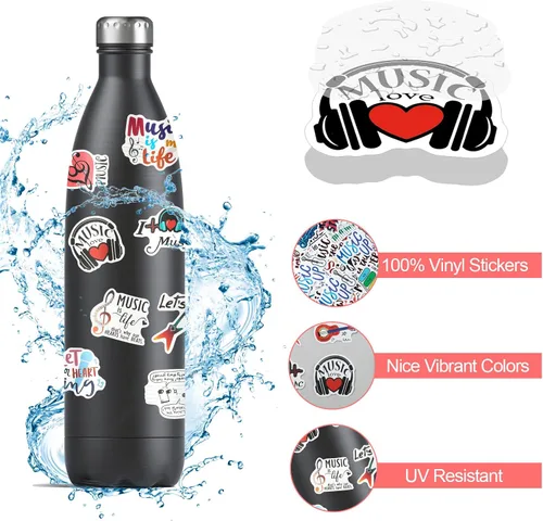 Vista 4 de 300 calcomanías musicales a granel para niños, calcomanías de banda de música de nota musical, calcomanías impermeables para botella de agua