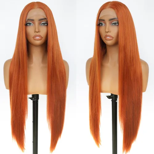 Vista 13 de SOKU 13x6 Peluca de encaje frontal HD transparente de 32" con cabello de bebé sintético pre-depilado resistente al calor de parte libre marrón