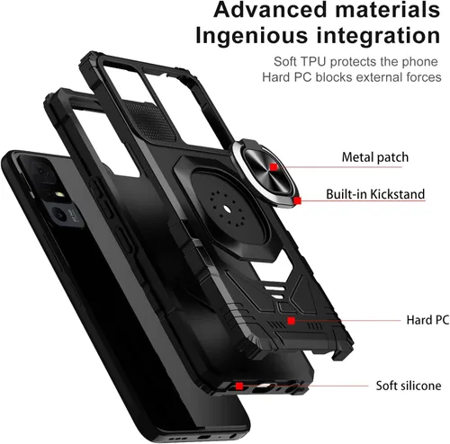 Vista 3 de Ailiber - Funda para TCL 40 XE/40 X 5G/T609M, protector de pantalla, color negro Flexible Stable Ring Kickstand Holder Military-Grade Drop