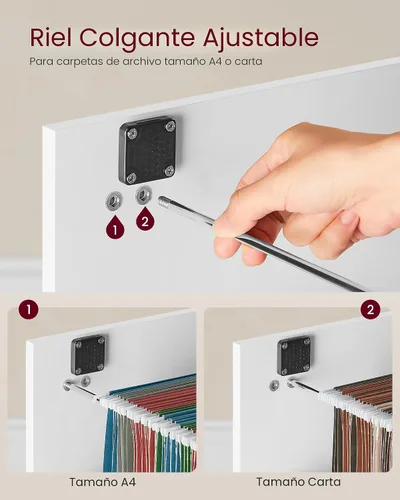 Vista 5 de VASAGLE Archivador de 2 cajones con cerradura, soporte de impresora, organizador de archivador de oficina, para documentos tamaño A4 y carta, blanco